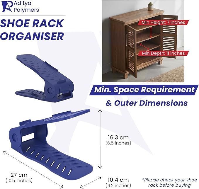 -12 p.c Adjustable Height Plastic Shoe Organizer (Blue)