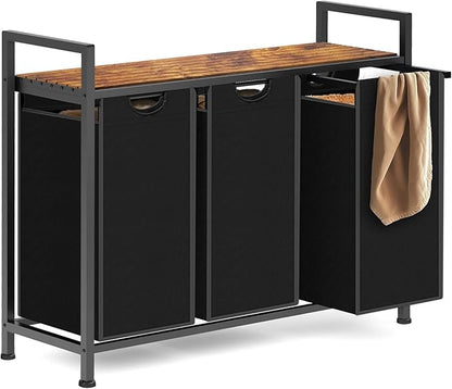 Sonharlar Laundry Hamper, Laundry Sorter with 3 Pull-Out Removable Oxford Fabric Bags Cloth Laundry Basket 3 x 10 Gallons (Black and Rustic Brown)