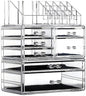 Cq acrylic 3 Pack Clear Skincare Organizer for Vanity, Stackable 7 Drawers Make Up Organizer,Cute Cosmetic Organizer for Vanity Jewelry,Hair Clip,Beauty,Skincare Product Dresser Acrylic Desk Organizer