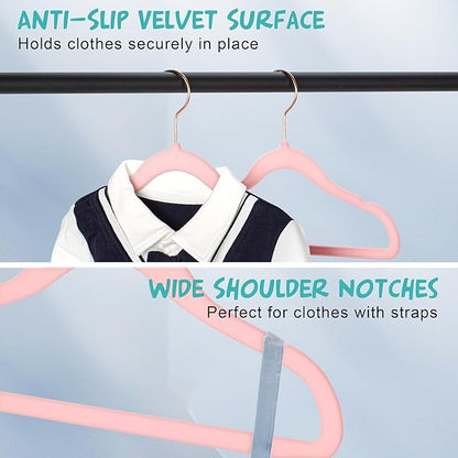 50 Pack Velvet Baby Hangers Non-Slip Clothes Hangers with Swivel Hooks, Space Saving Infant Toddler Closet Organizers, Ultra Thin Durable Child Hangers for Nursery, Kids, Children Wardrobe (11.8inch)