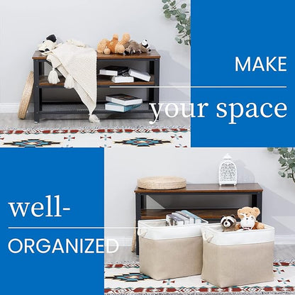 Bidtakay Storage Baskets for Shelves 17x12x15 in Beige Clothes Bins Storage for Closet Set of 2 Large Organization Baskets for Bedroom Blankets Dog Toy Basket Nursery Baby Baskets with Handles