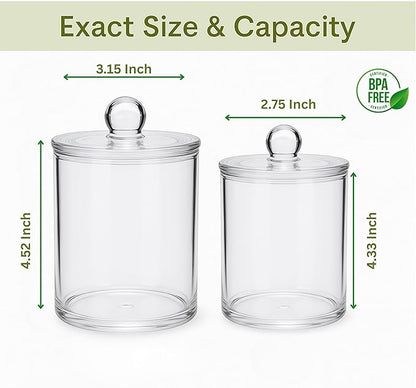 Acrylic Qtip Holder Bathroom Set, Bathroom Containers with Lids, Clear Plastic Apothecary Jars, Q Tip Holder Bathroom Set, Cotton Swab Holder, Cotton Ball Holder (Pack of 4)