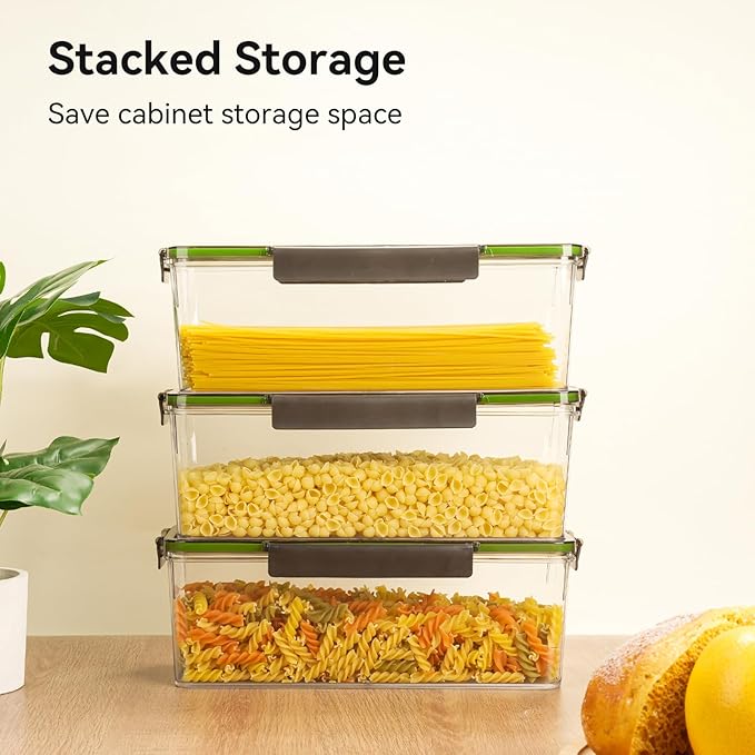 2 Pack Spaghetti Pasta Storage Container - 72oz Clear Plastic Noodle Holder with Airtight Lid Kitchen Pantry Food Storage Organizer for Rice Flour Cereal Oats Cracker Coffee Lasagna (Square*2)