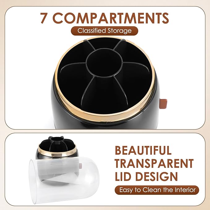 EXIN DECHEN 360° Rotation Silverware Organizer for Kitchen Counter,Utensil Holder Caddy Silverware Caddy Holder for Party,Spoon and Fork Organizer,7 Slots and Intermediate Drainage Device with Cover