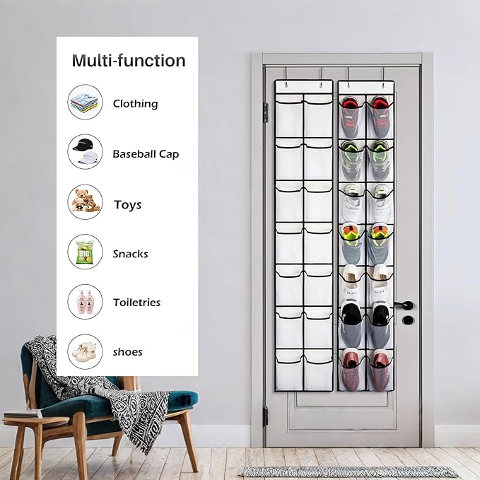 2 Pcs Over The Door Shoe Organizer 14 Large Pocket Hanging Shoe Rack for Closet Organizers And Storage, White