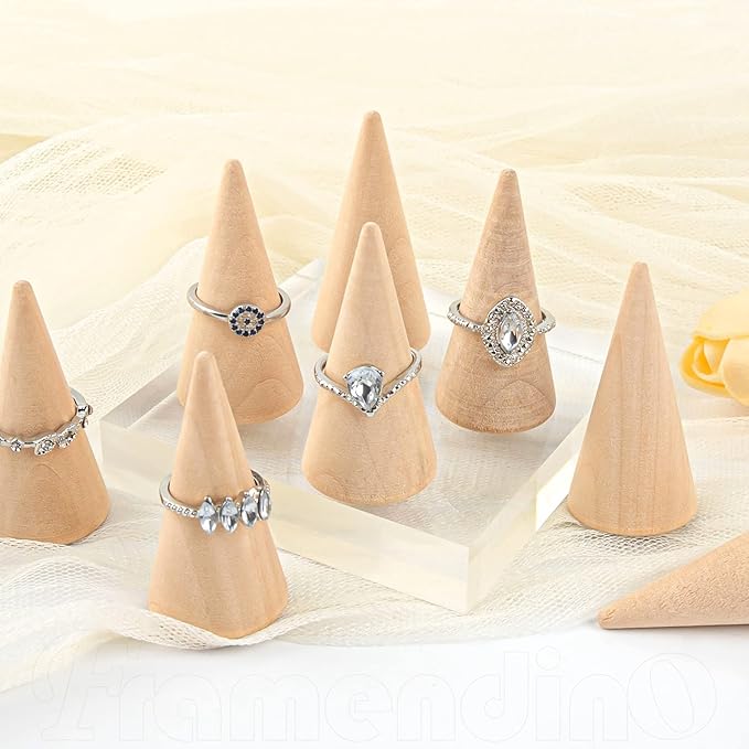 Framendino, 25 Pack Wooden Cone Ring Holder Wood Display Stand Organizer Holders Jewelry DIY Craft