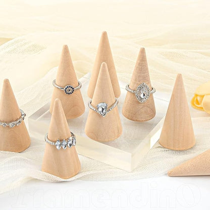 Framendino, 25 Pack Wooden Cone Ring Holder Wood Display Stand Organizer Holders Jewelry DIY Craft