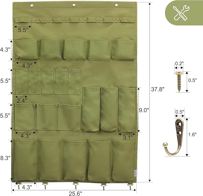 Canvas Wall Organizer for Garden Tool, Hand Tools, Stationery, Craft Items and Sewing Supplies,Green