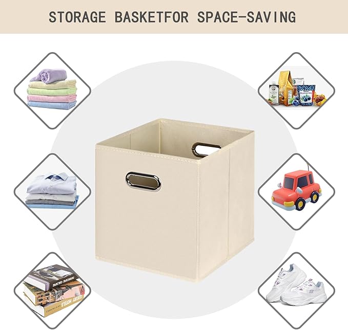 Fabric Cloth Storage Bins,Fabric Cube Organizer with Dual Handles Foldable Cube Storage Baskets for Home Bedroom Storage,Set of 12,(Creamy-White)
