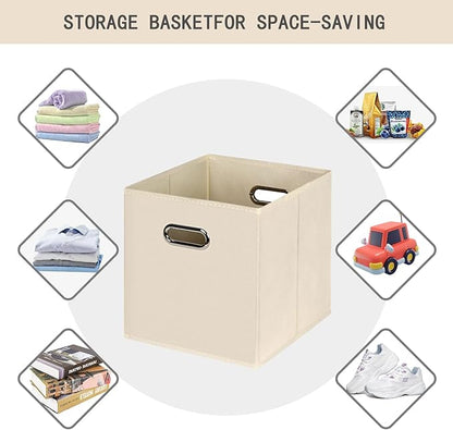Fabric Cloth Storage Bins,Fabric Cube Organizer with Dual Handles Foldable Cube Storage Baskets for Home Bedroom Storage,Set of 12,(Creamy-White)