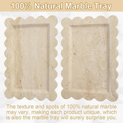 100% Natural Marble Vanity Tray - Real Stone Storage Organizer for Bathroom/Kitchen/Vanity/Dresser, Countertop Tray for Perfume, Jewelry, Home Decor, 11.8 x 7.8 x 0.7 Inch