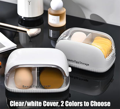 Beauty Blender Holder, Makeup Sponge Holder with Lid, Makeup Sponge Case for Countertop (Clear Lid)