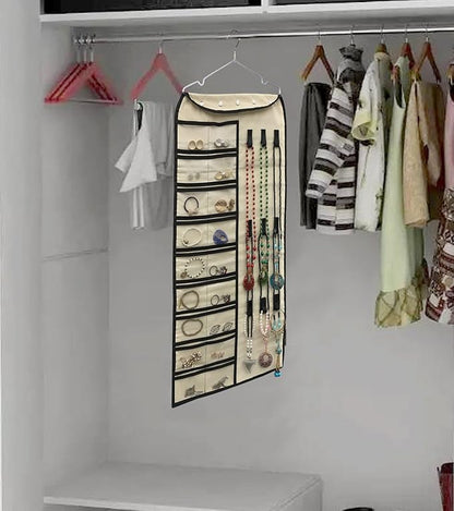 BB Brotrade Hanging Jewelry Organizer,Double Sided 56 Pockets&9 Hooks Accessories Organizer for Holding Jewelry
