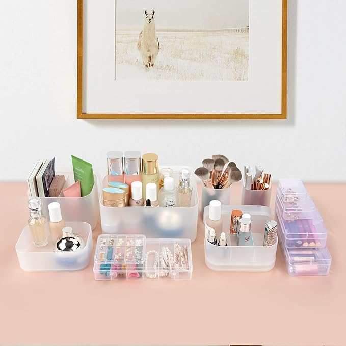 OCHEAL Makeup Organizer Case,Stackable Clear Makeup Organizer Holder, Multi-size Makeup Case Vanity Storage Holder Set for Makeup, Jewelry, toiletries,Makeup Artist Must Have