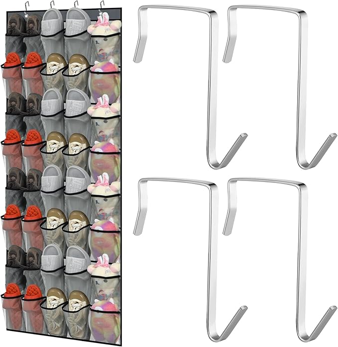 Windyun 40 Over The Door Shoe Organizer, Large Mesh Pocket Hanging Shoe Rack Hanger Large Capacity Gray Behind The Door Storage Holder for Dorm College Closet Entryway Bedroom Utility Room Women Men
