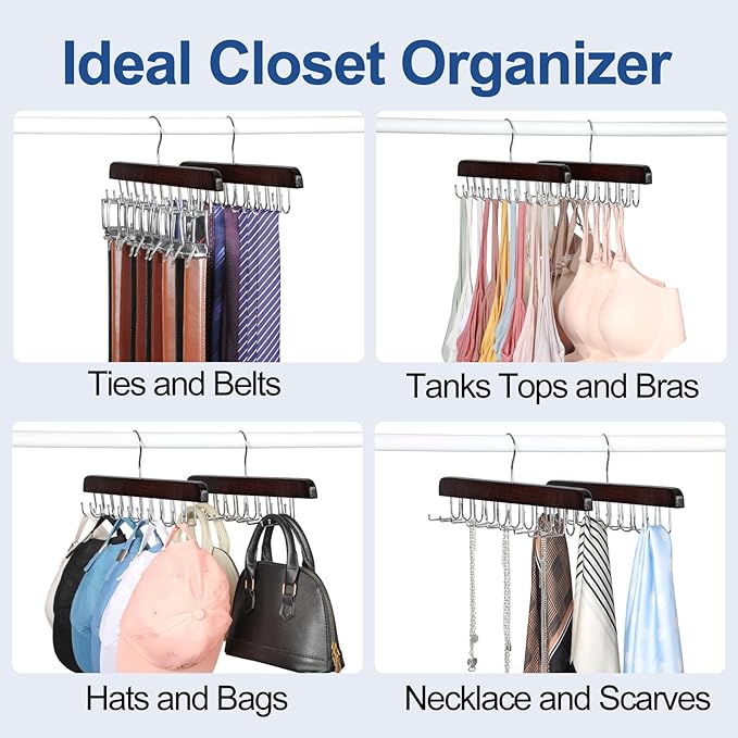 TOPIA HANGER 20 Hooks Belt Tie Hanger Space Saving for Closet, 2 IN 1 Belt Ties Racks Max 30 Belts with 30 Ties Capacity, Curved with Flat Hooks for Belts,Ties,Bras,Closet Organizers and Storage CT69A