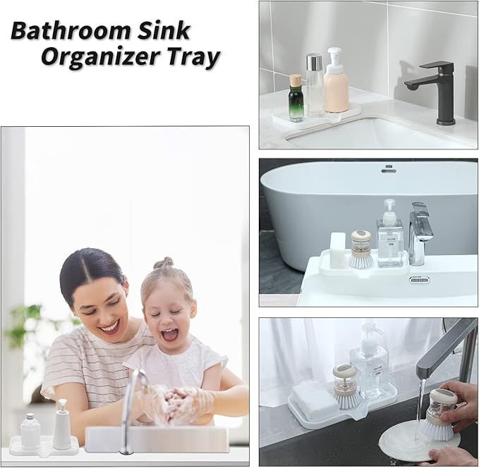 MicoYang Silicone Bathroom Soap Dishes with Drain Spout-Bathroom and Kitchen Sink Organizer,Sponge Holder,Dish Soap Tray,Perfect for Dispenser,Scrubber,Bottle,Cup on Sink or Counter-White 9.6"×5.3"