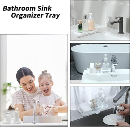 MicoYang Silicone Bathroom Soap Dishes with Drain Spout-Bathroom and Kitchen Sink Organizer,Sponge Holder,Dish Soap Tray,Perfect for Dispenser,Scrubber,Bottle,Cup on Sink or Counter-White 9.6"×5.3"