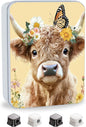 Metal Tin Box with Lid for Game Cards Home Organizer Candles Keys Crafts Storage - Equipped with 4 Magnetic Cord Clips，Cute Cow Butterfly