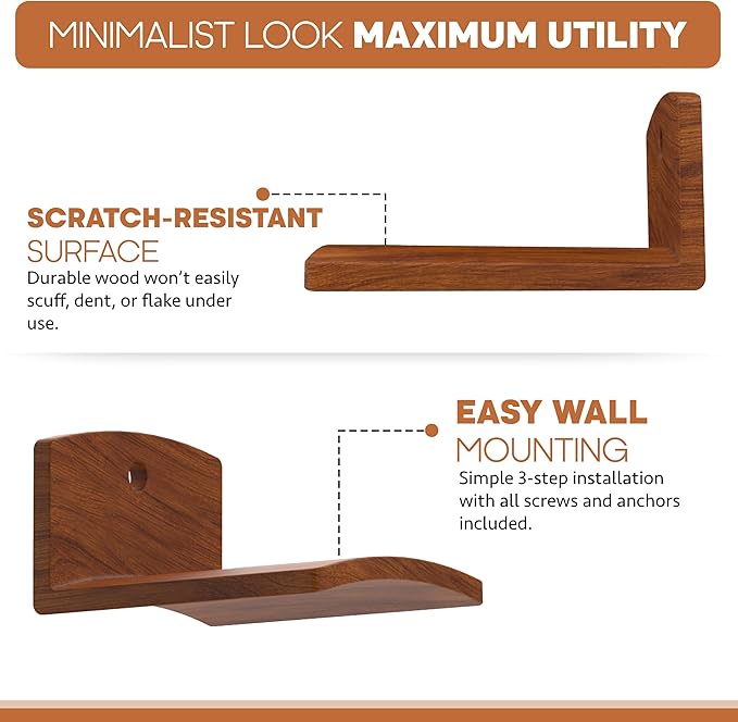 Cowboy Hat Hooks for Wall – Set of 2 Wooden Hat Holder Rack for Fedora, Western, Baseball & Sun Hats – Rustic Red Sandalwood Hooks for Home, Closet, Entryway, Rustic Hat Rack