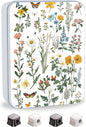 Metal Tin Box with Lid for Game Cards Home Organizer Candles Keys Crafts Storage - Equipped with 4 Magnetic Cord Clips，Flowers and Butterflies