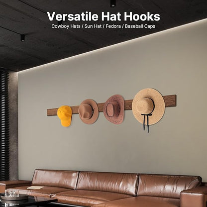 SEKSON Cowboy Hat Rack for Wall, 8 Pack Metal Iron Hat Holder, Wide Brim Hat Hooks, Wall Mount Hat Hanger for Baseball Caps, Fedoras, Straw Hats, Black