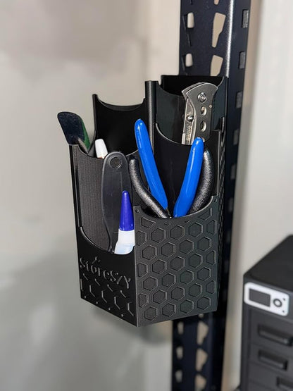 Magnetic Zip Tie Holder – Tool Organizer with Rubberized Magnets | Multiple Sizes & Colors for Garage, Shop, or Toolbox Storage (Red, Tall-Multipocket)