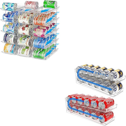 Can Organizer for Pantry Stackable AND Rolling Soda Can Dispenser for Refrigerator Soda Can Organizer