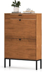 XIAO WEI Shoe Cabinet, Shoe Storage Organizer Cabinet with 2 Flip Wavy Line Drawers, Freestanding Shoe Rack with Adjustable Shelf for Entryway, (Walnut)