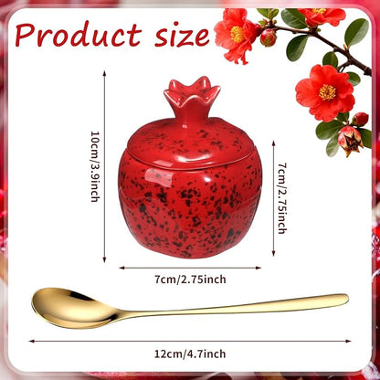 Honeydak 2 Pcs Rosh Hashanah Pomegranate Salt Bowl Set with Lid and Spoon Jewish New Year Pomegranate Salt Pepper Seasoning Jar 3.9 Inch for Jewish Kitchen Party Table Wedding Collectable Gift