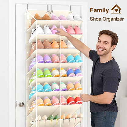 UVIAHOMI 20-30 Pairs Over the Door Shoe Organizer, Clear Pockets Hanging Shoe Storage for Closet, 10-Tier Door Shoes Rack, Handing Shoes Holder Fit All the Family's Sneakers, Boots, Heels, Beige