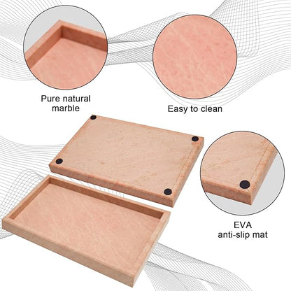 Pure Natural Marble Tray for Bathroom, Dresser, Sink. Cosmetics, toiletries, perfumes, Jewelry, Candles, etc. can be Placed (Cherry Blossom Pink, 12" x 8" x 1.2")