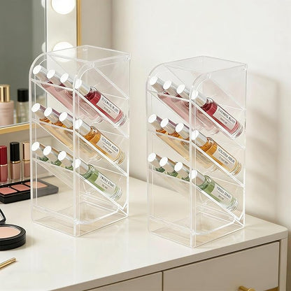 4-Tier Acrylic Rollerball Perfume Organizer, 2Pack 45° Slanted Perfume Holder, Transparent ScentBird & Travel Size Perfume Sample Storage Case(2pack)