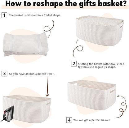 OIAHOMY Storage Basket for Shelves, Closet Cube Storage Bins Baskets for Clothes Blanket Towels, Baby Nursery, Toy Baskets Box, Woven Rope Basket, 17.72 * 12.99 * 7.87 IN, 2 Packs White