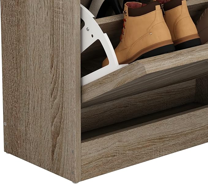 Homsee Modern Shoe Storage Cabinet with 3 Flip Drawers & Twill Louver Doors, Wood 3-Tier Shoe Rack Storage Organizer for Entryway, Hallway & Bedroom, Brown (22.4”L x 9.4”W x 42.3”H)