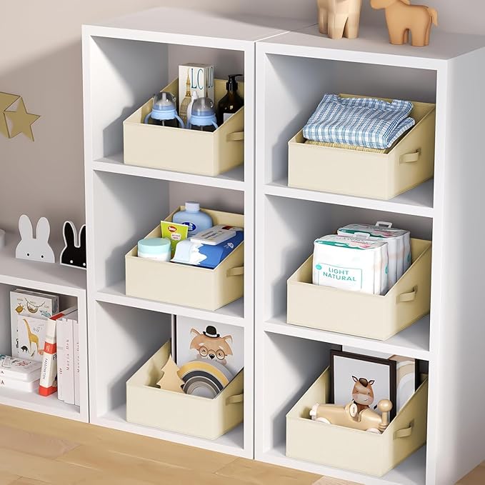 DIMJ Closet Storage Bins - Fabric Storage Baskets for Shelves, Collapsible Closet Organizers and Storage with Handles, Trapezoid Shelf Organization Storage Cubes for Purse, Toys, Books, Towel, Socks