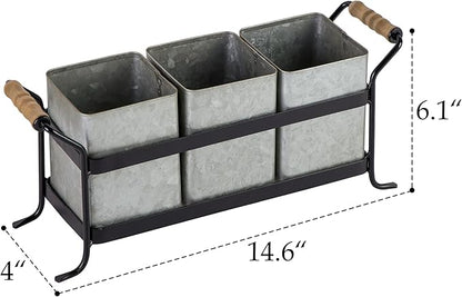 Silverware Caddy for Party Kitchen Flatware Holder for Countertop Farmhouse Galvanized Cutlery Organizer with 3 Compartments for Utensils, Spoons, Knives, Forks, Cups
