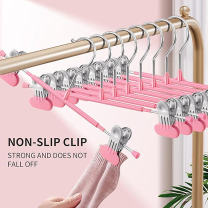 HUADYMEET 20 Pack 12Inch Pants Hangers with Wide Clips,Metal Trouser Hanger for Jeans.Space Saving Skirt Hangers Heavy Duty Non-Slip Adjustable Clothes Shorts Hanger for Women,Men,Pink