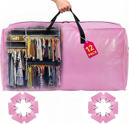 Moving Bags Heavy Duty,Extra Large Moving Bags for Travel/College Packing/Storage/Organization/Seasonal Clothes & Bedding Storage,Moving Supplies Bins,Compatible with Ikea Frakta Cart (Pink,12Pcs)