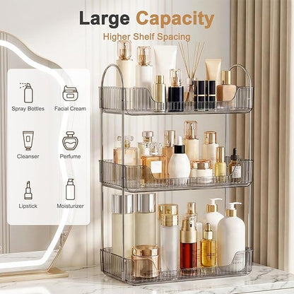 Bathroom Counter Organizer, Makeup Organizer for Vanity, Skincare Organizers Shelf - Tierd Perfume Organizer for Bathroom Dresser Vanity (Misty Gray, 3-Tier)