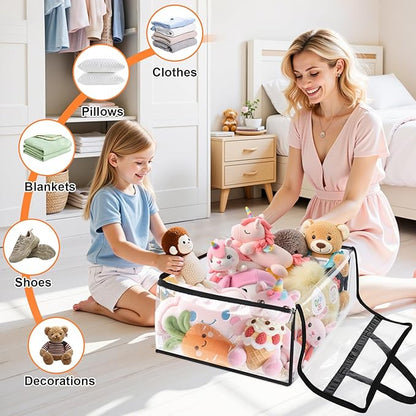 SpaceTrove Clear Clothes Storage Bags, 4 Pack Closet Organizers and Under Bed Storage Containers, Foldable Moving Bags with Zippers for Comforter, Blanket, Bedding, Duvet, PVC Packing Bags 90L