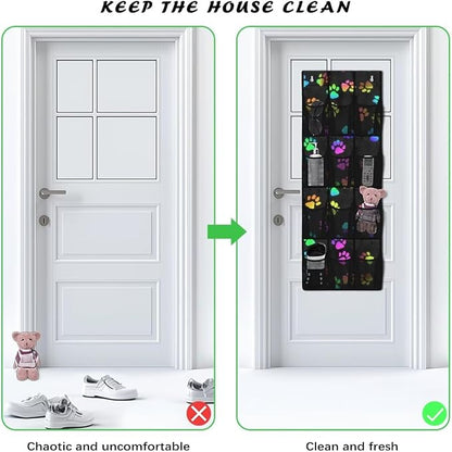 Over The Door/Wall Shoe Organizer, Large Hanging Shoe Organizer for Closet with 12 Clear Mesh Pocket for Bathroom, RV, Pantry,Dog Paws
