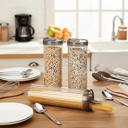 3 Pcs Spaghetti Pasta Container with Airtight Lid 48oz Clear Tall Pasta Holder Spaghetti Food Storage Container Leakproof for Noodles Beans Oats Coffee Beans Rice Flour Oatmeal