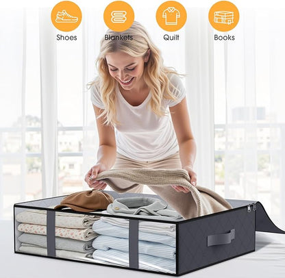 StorageRight Under Bed Storage Bags 2 Pack, 40L Large Clothes & Comforter Storage Containers with Clear Window, Breathable Fabric Organizer for Blankets, Bedding, Seasonal Clothing, Grey