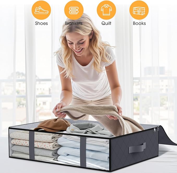 StorageRight Under Bed Storage Bags 3 Pack, 40L Large Clothes & Comforter Storage Containers with Clear Window, Breathable Fabric Organizer for Blankets, Bedding, Seasonal Clothing
