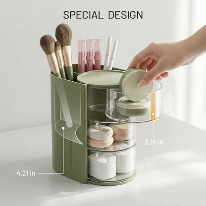Hair Accessories Organizer with Hair Brush Holder, Rotatable Scrunchie Holder, Bathroom Vanity Makeup Brush holder for Necklaces, Earring, Bracelet, Ring, Hair Clip,Qtip, Makeup Brushes