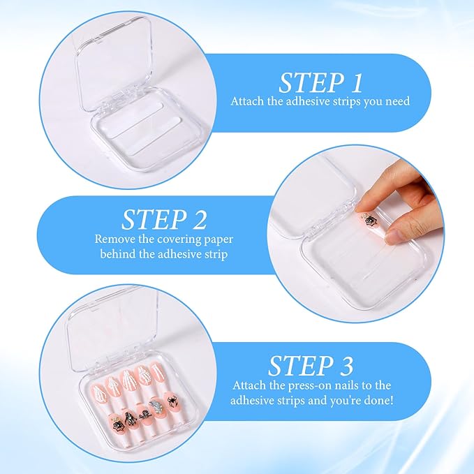 48 PCS Press On Nail Storage Box with 216 PCS Adhesive Nails Tapes, 3 X 3 Inch Press on Nail Case Nails Packaging for Presses Ons Acrylic Clear Nailes Display Box for Display Art Salon Supplies