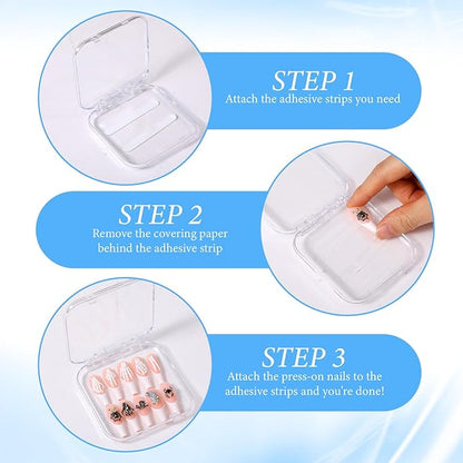 48 PCS Press On Nail Storage Box with 216 PCS Adhesive Nails Tapes, 3 X 3 Inch Press on Nail Case Nails Packaging for Presses Ons Acrylic Clear Nailes Display Box for Display Art Salon Supplies