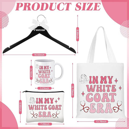 Gerrii 6 Pcs White Coat Ceremony Gifts for Women Medical Student Include First White Coat Hanger Mugs Pink Tote Bag Makeup Bag Keychain Ceremony Sign for Med School Pharmacist New Doctor