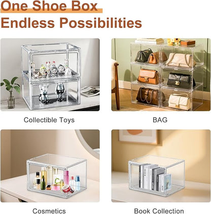 eYotto 1 Pack Acrylic Clear Shoe Storage Boxes Stackable, Acrylic Shoe Box US Size 14, Large Clear Shoe Organizer With Magnetic Door for Closet Cabinet Sneaker Hat Handbag